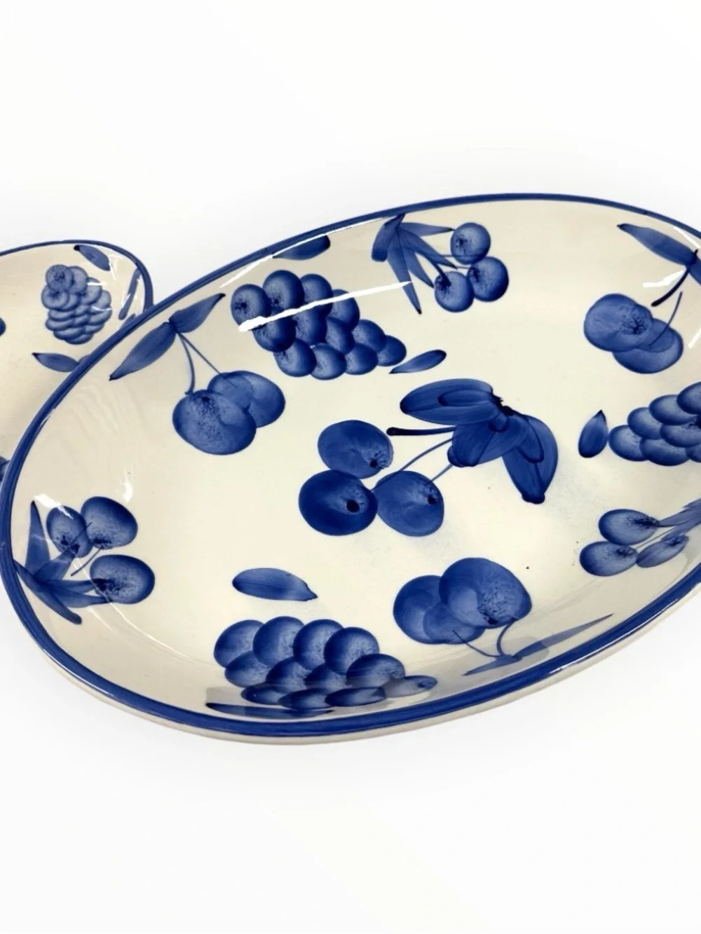 Stoviglieria Italy Blue Fruit Hand Painted Oval Serving Platters Set Of 2 Vtg